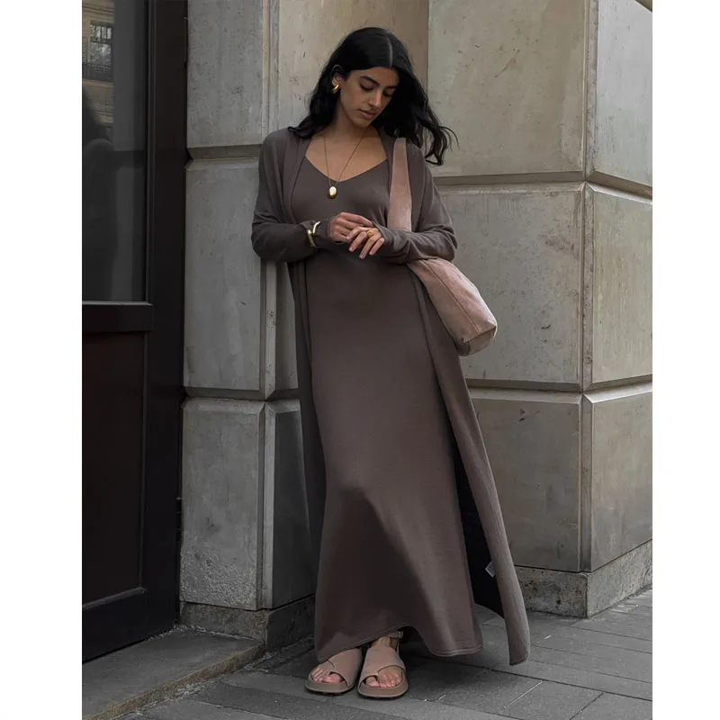 

Knitted long-sleeved cardigan + suspender dress suit 2025 autumn soft shirt suit women's club clothing Vestidos