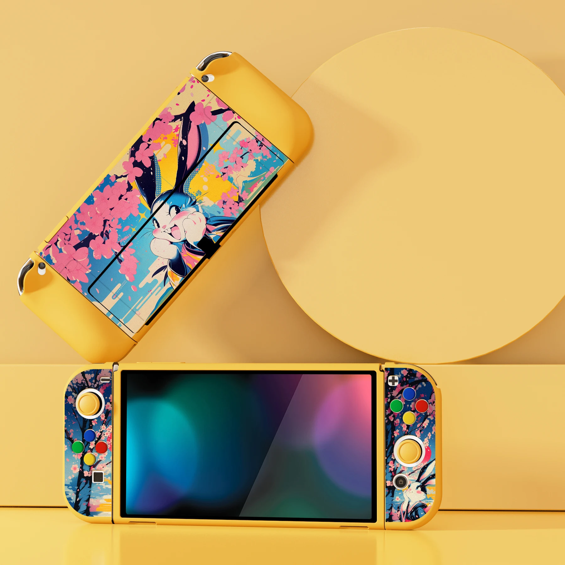 

PlayVital ZealProtect Soft Protective Case for Nintendo Switch OLED Protector with Thumb Grips - Blossom POP Bunny