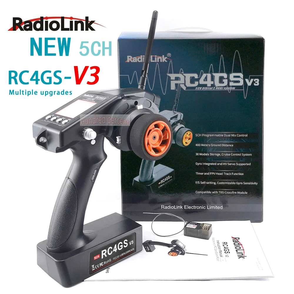 Radiolink RC4GS V3 5-kanałowy pilot zdalnego sterowania nadajnik radiowy RC + odbiornik R6FG + zestaw baterii do zdalnie sterowanego samochodu łódź gąsienicowa