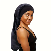 Soft Black Satin Hair Bonnet for Sleep & Shower - Elastic, Comfortable Wrap for Hair Protection and Style Preservation