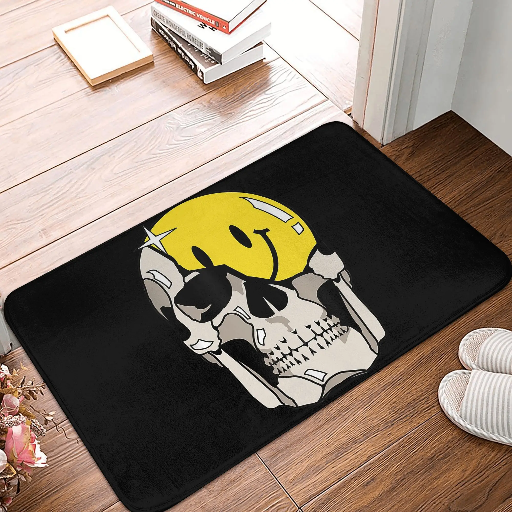 

Смайлик Череп День мертвых Прохладная костяная голова Смайлик Противоскользящий коврик для двери Коврик для пола Вход в дом Балкон Коврики для ног