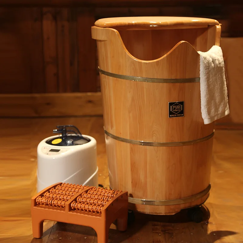 

New Heated Fumigated Wooden Barrel For Feet Thermostatic Sweat Steaming High-depth Bucket Over Knee With Lid Foot Bath