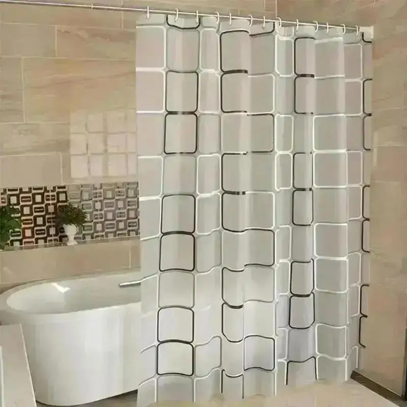 New Bathroom Shower Curtains Waterproof Bath Curtain Modern Geometric Plaid Pattern Farmhouse Household Decoration Translucent