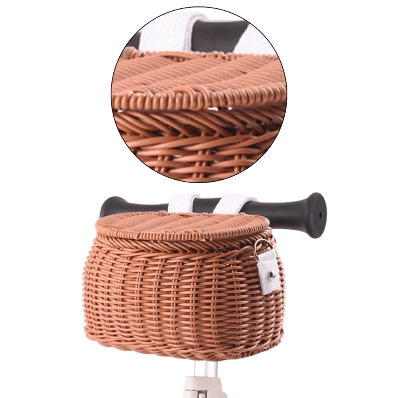 Cestino per biciclette per bambini impermeabile tessuto in plastica cestino per biciclette manubrio anteriore in vimini staccabile cestino per bici