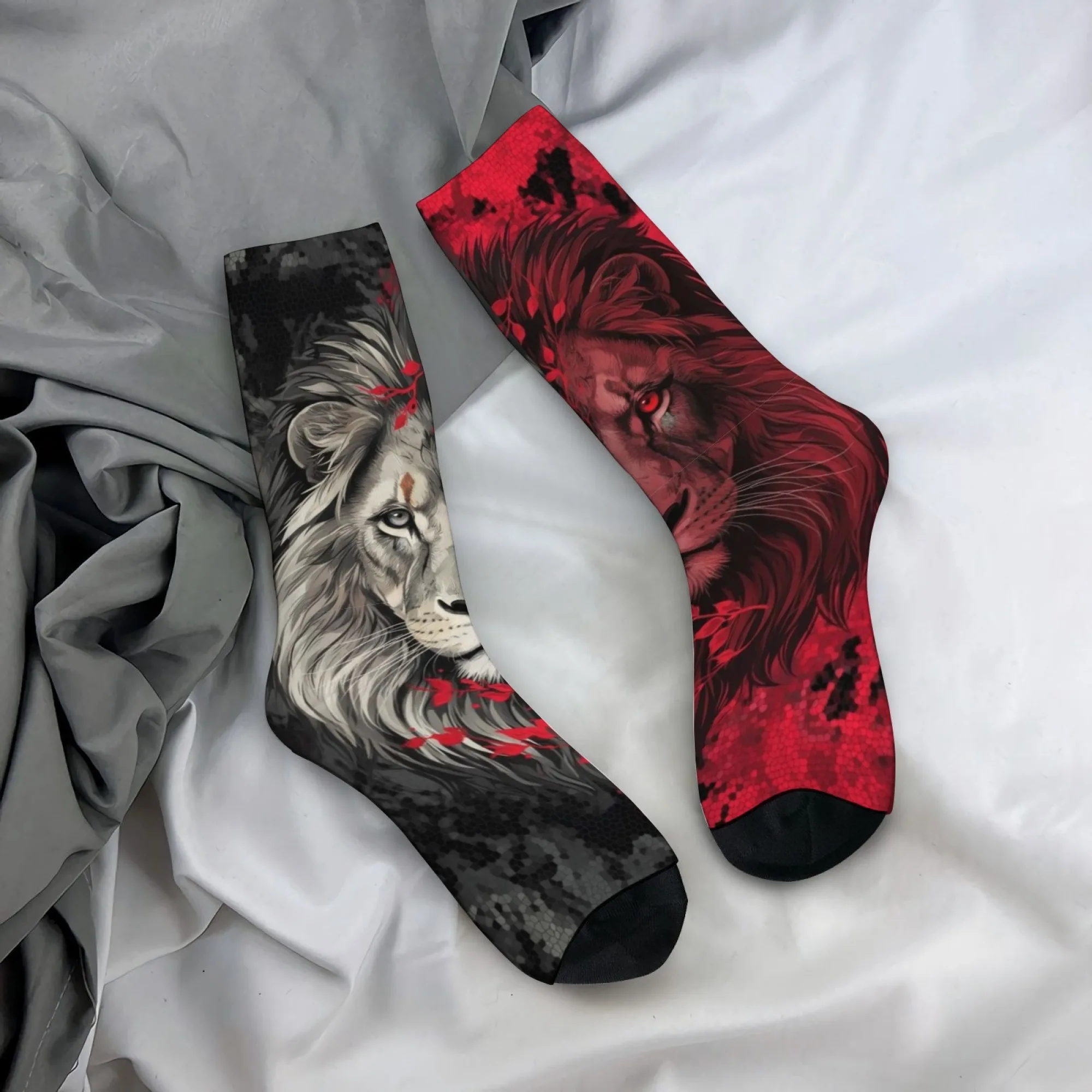 Art Lion Retro Fashion Men's Socks Crazy Street Hip-Hop Funny Socks Breathable Anti-Slip Outdoor Cycling Casual Sports Socks