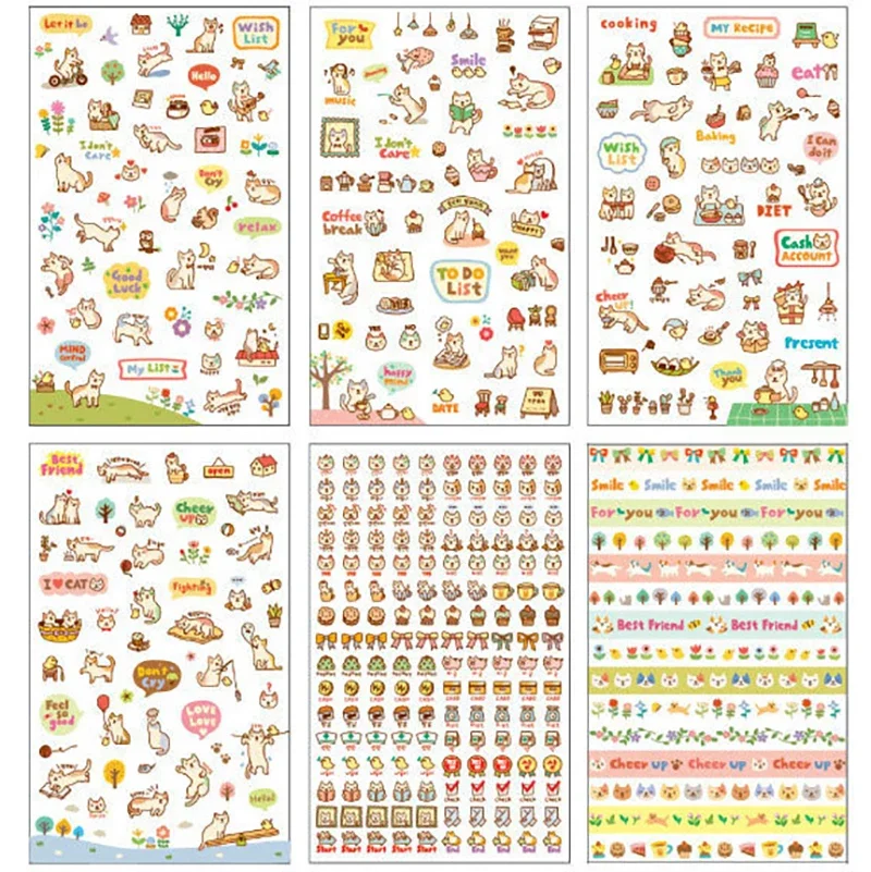 Korean Stationery Cute Cat DIY Diaries Transparent Decorative Sticker Entry Stationery Office Supplies for Students