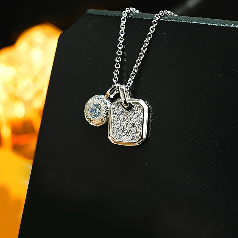 S925 Silver Daily Luxury Perfume Bottle Pendant Inlaid with High Carbon Diamond Fashion Versatile Stretch Necklace Niche