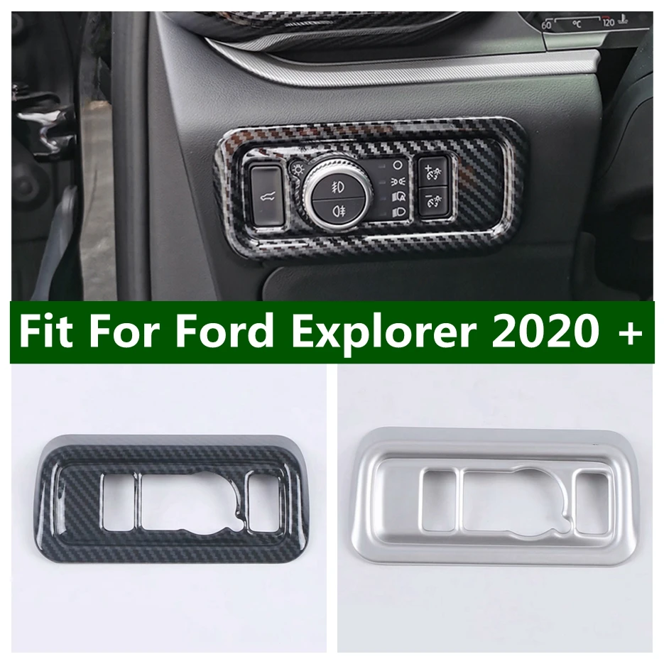 Car Accessories Headlight Head Lamps Switches Button Decoration Frame Cover Trim Fit For Ford Explorer 2020 - 2022 Carbon Fiber