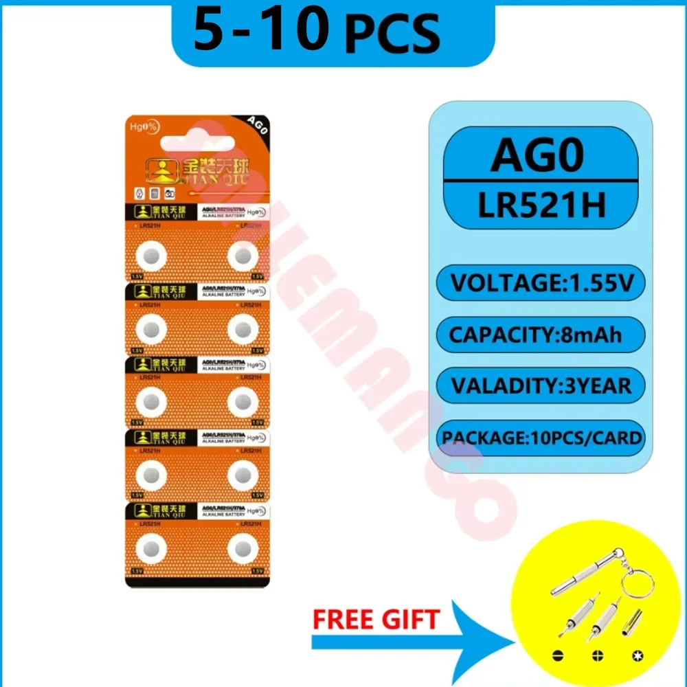 TIANQIU 5-10PCS LR521 AG0 Button Batteries SR521SW 379A 379 179 D379 SR63 1.5V Alkaline Coin Cell Silver OxideWatch Battery