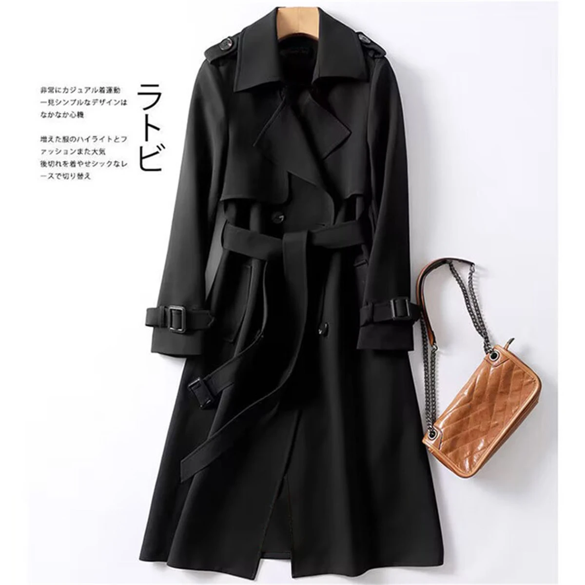 Women Lapel British Style Jacket Fashion Belt Autumn Winter Coats Elegant Long Sleeve Loose Jackets Female Streetwear Casual