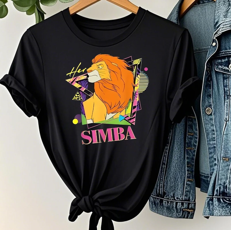 2025 New Disney Grand Lion King Simba Pattern Printed Casual Short Sleeve, Summer New Women's Trendy Round Neck T-shirt