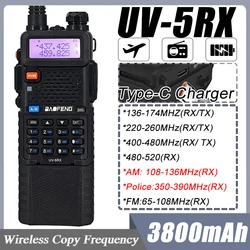 Baofeng UV-5RX Walkie Talkie M-5R 5W Multi-Band 3800mah Type-C Charging Wireless Copy Frequency AM FM Radio UV5R Upgrade Version