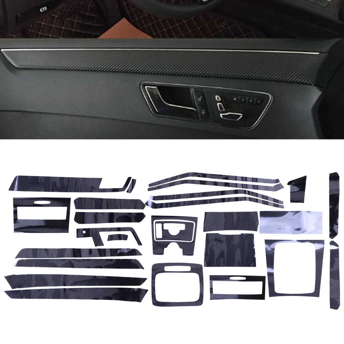 5D Carbon Fiber Style Car Inner Center Console Gear Panel Molding Sticker Kit Decoration Fit for Mercedes Benz E Class W212 LHD