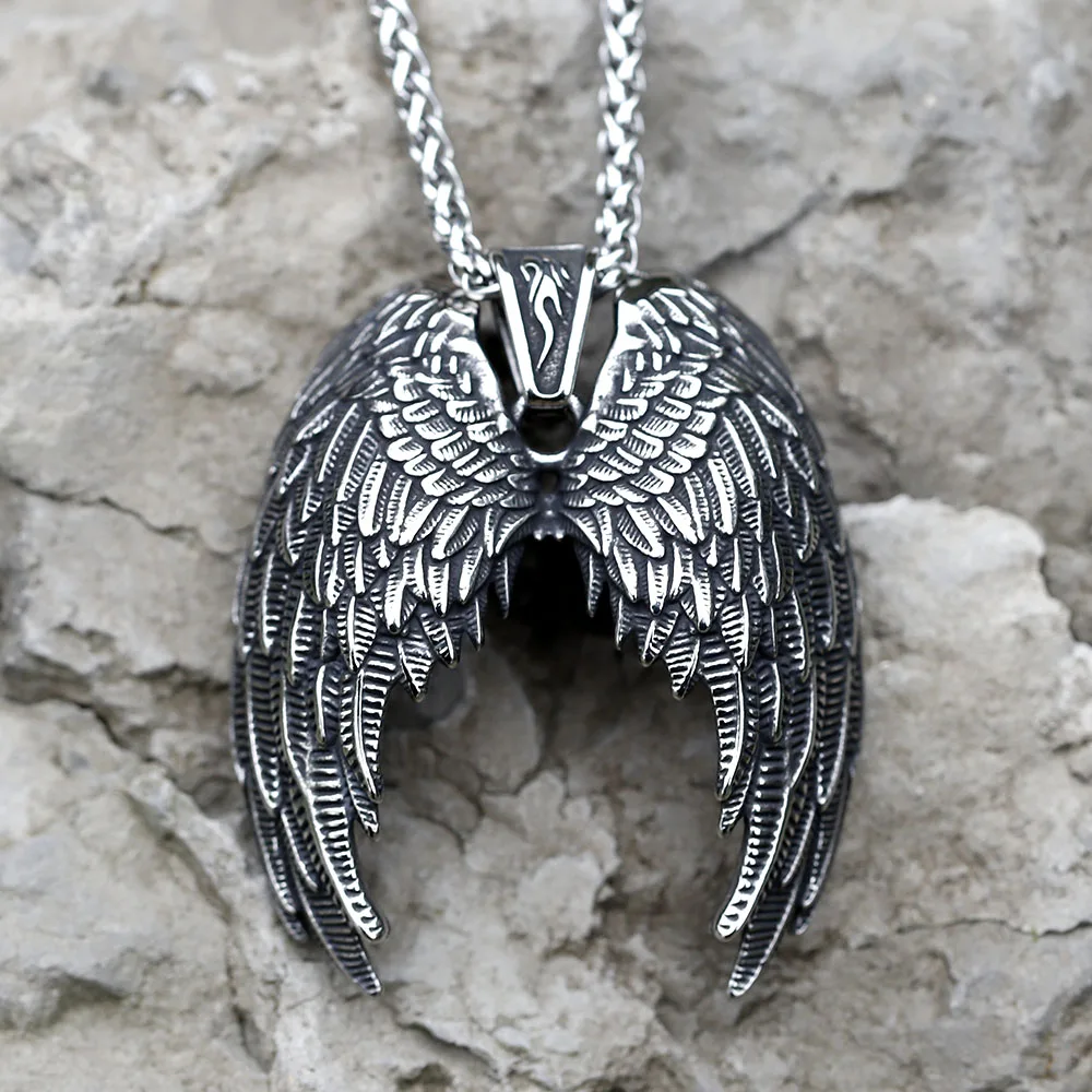 new Classic Angel Wings Pendant necklace For Man Stainless Steel Good Detail Fashion Jewelry for free shipping