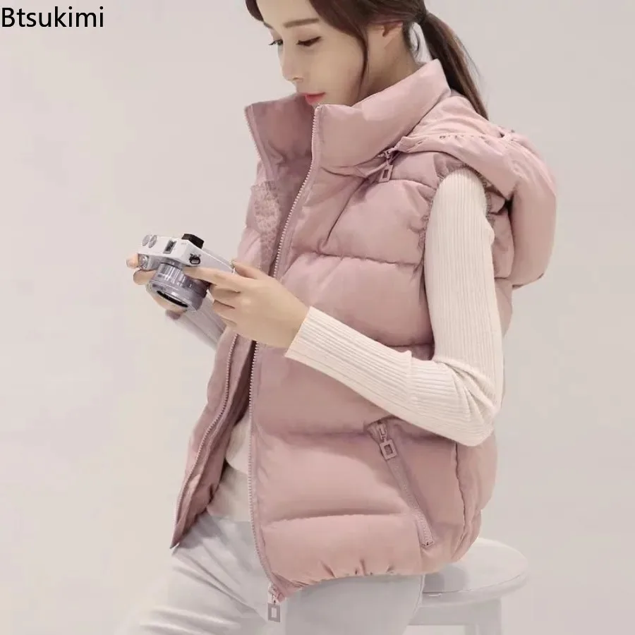 

2026 Women's Winter Cotton Coat Hooded Neck Thickened Padded Detachable Hood Waistcoat Fashionable Warm Outdoor Casual Jackets