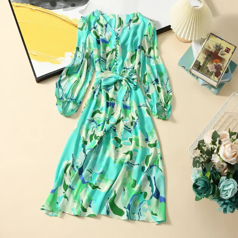 Tcyeek 100% Real Silk Dress 2024 Summer Dress Women Clothes Elegant and Pretty Women's Dresses French Long Dress Vestido Mujer