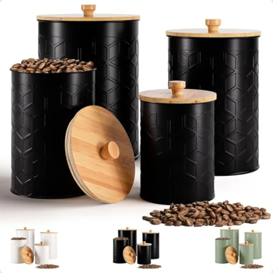 

Kitchen Canisters for Countertop Set of 4 - Textured Iron Kitchen Canisters with Airtight Lids - Flour Sugar Canister Set - Flo