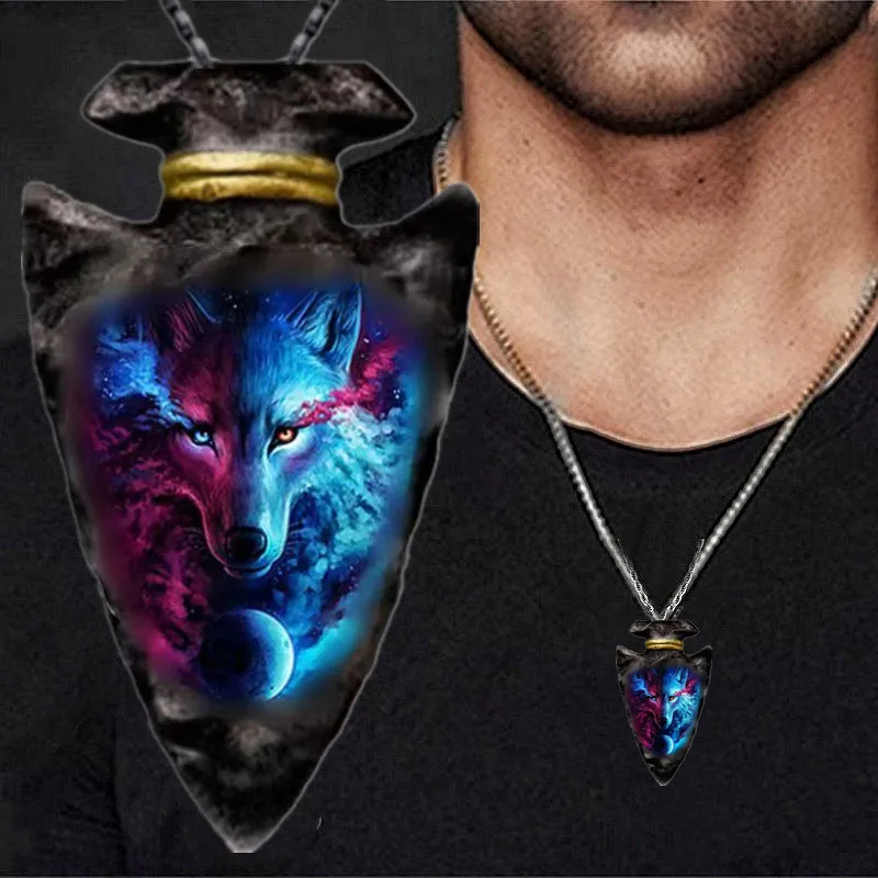 Creative Stainless Steel Triangle Pendant Punk Animal Wolf Necklace Hip Hop Necklace for Men Stainless Steel Jewelry Party Gift