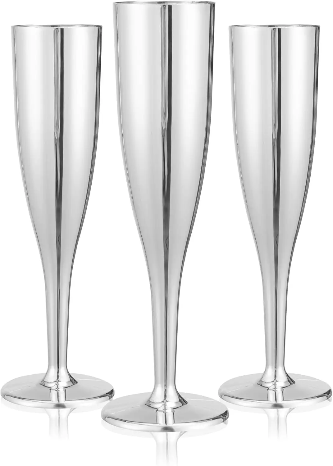 

5 oz Shatterproof Champagne Flutes, 25 Disposable Mirrored Plastic Toasting Glasses for Weddings, Birthdays, Cocktail Parties