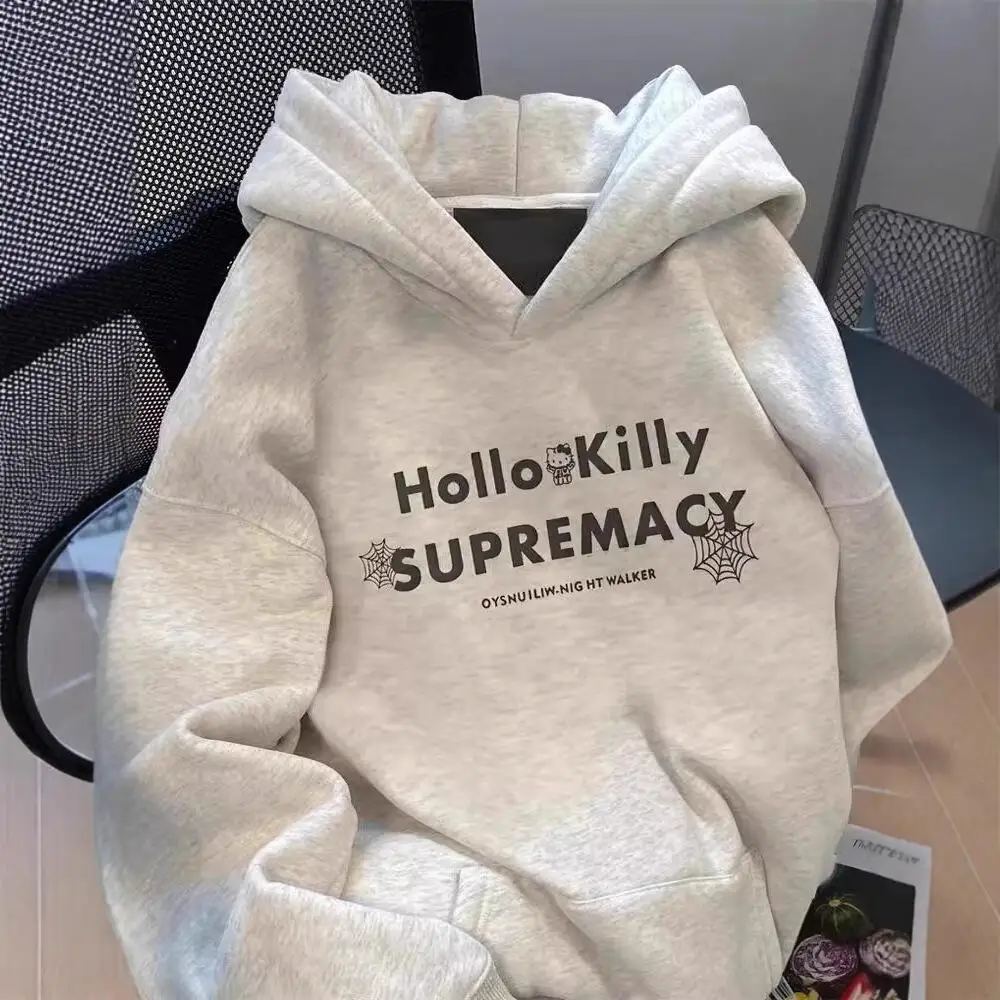 حار سانريو مرحبا كيتي الفتيات النمط الأمريكي فضفاض وكسول نمط هوديي للنساء أنيق الخريف/الشتاء سترة عالية الجودة