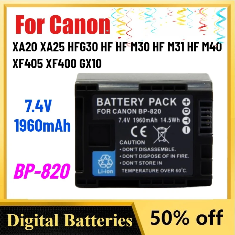 

New 7.4V 1960mAh BP-820 Lithium Camera Battery for Canon XA20 XA25 HFG30 HF M30 M31 M40 XF405 XF400 GX10 Vidicon
