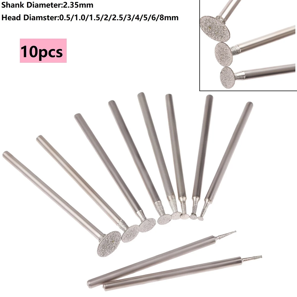 Ultra-Thin T Head Grinding Bit 10pcs 2.35mm Carving Practical Silver Shank Engraving Tools Sculpturing