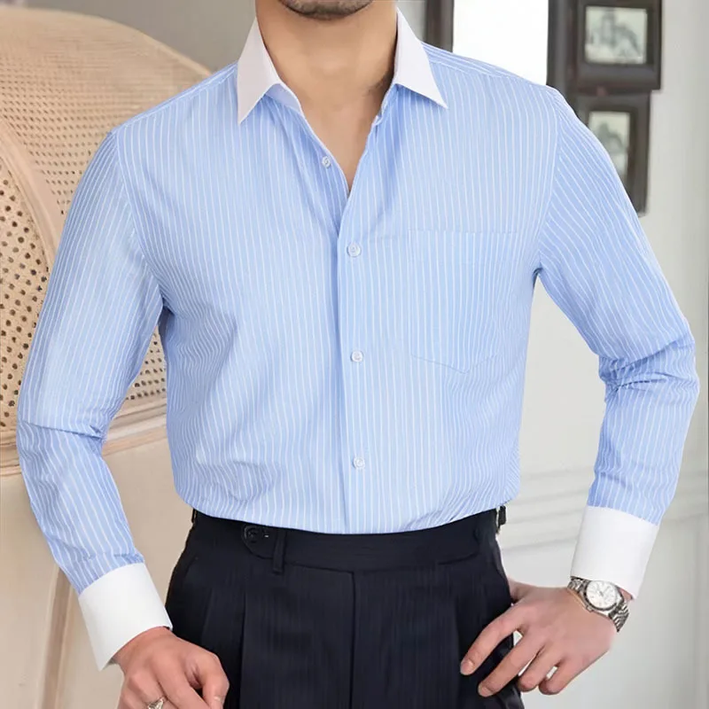 

2025 casual men's shirt, long-sleeved business striped shirt, lightweight breathable shirt, large-sized checkered shirt