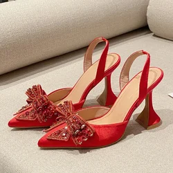 Eilyken New Design Crystal Butterfly-knot Women Pumps Street Style High Heels Pointed Toe Shoes Sexy Wedding Party Sandals