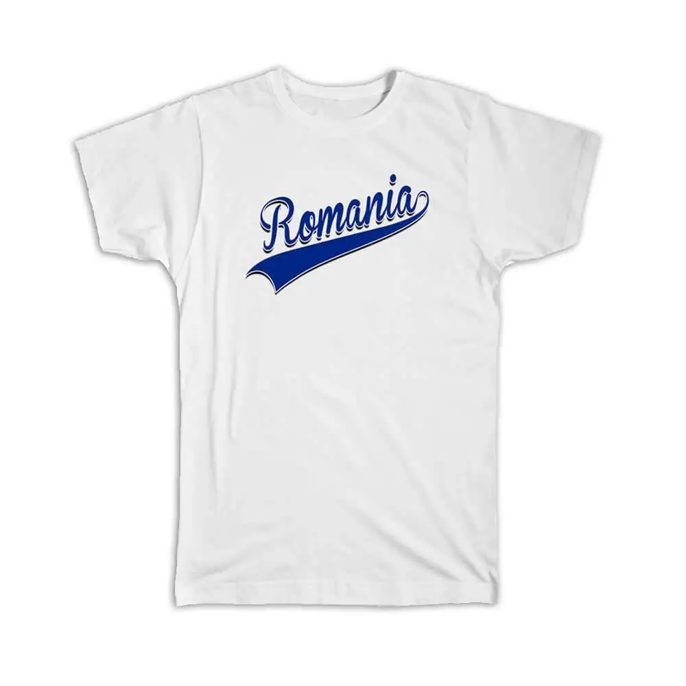 Gift T-Shirt : Romania Flag Varsity Script Baseball Beisbol Country Pride