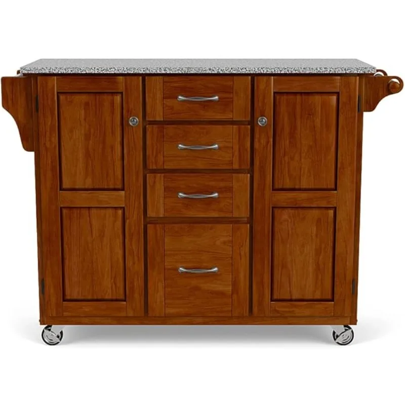 Medium Cherry 2 Door Cabinet Kitchen Cart with Salt Pepper Granite Top Construction Consists Hardwood with A Clear Coat Finish