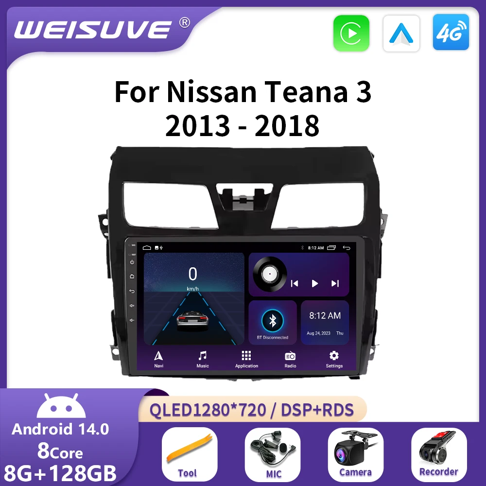 

Android 14 For Nissan Teana3 Altima 2013 - 2018 Auto 4G Carplay Multimedia Video Player DSP GPS Radio Navigation WIFI BT DVD