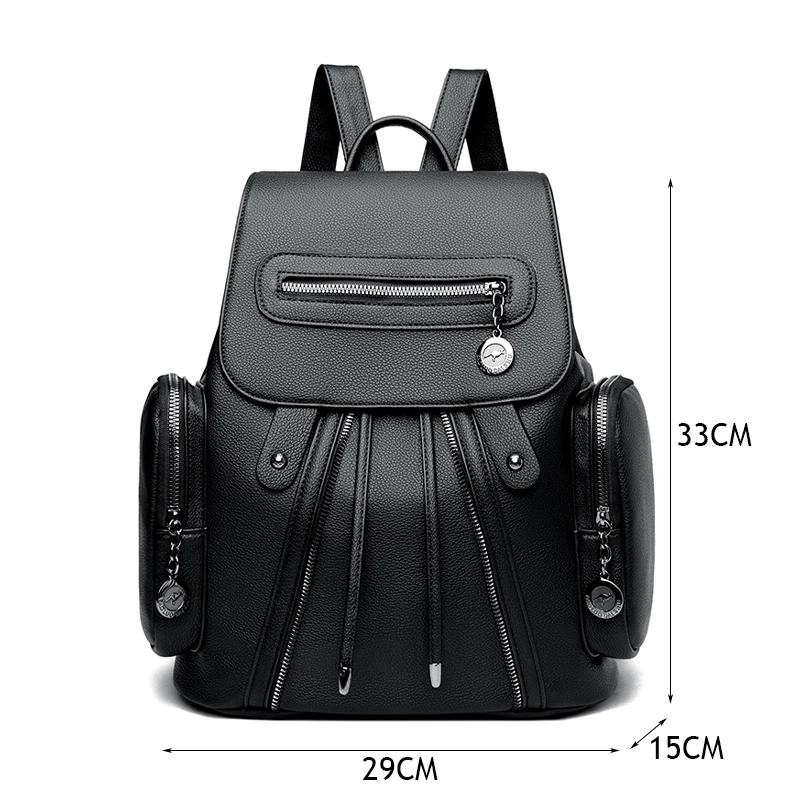 Fashion Backpack Women High Quality Leather BackPacks Multi-pocket Rucksack for Ladies Travel Bagpack Large Capacity School Bag