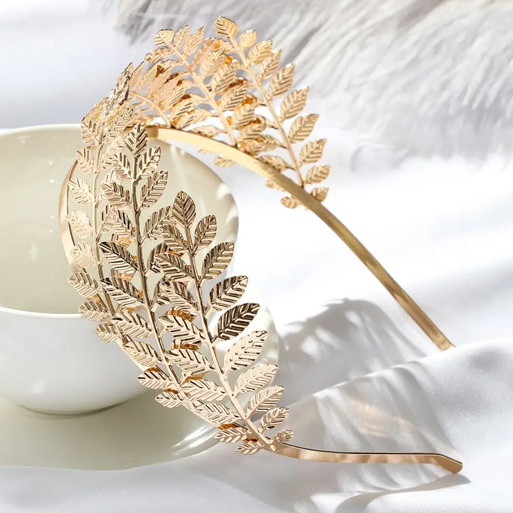 Gold Metal Leaves Hair Bands Retro Roman Bride Headbands Fashion Hair Crown Hair Bands Leaves Wreath Vintage Pearl Wedding Tiara