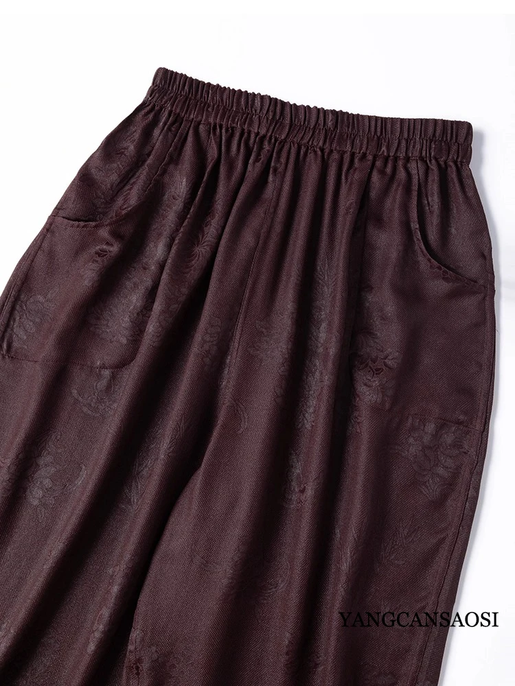 

Breathable and Cool 100% Natural Mulberry Silk Gambiered Guangdong Gauze Elastic Waist Women's Loose Casual Harun Pants