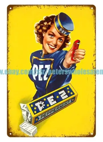 Dispensador de dulces PEZ, letrero de estaño, lugares para placa exterior, decoración del hogar