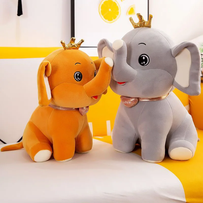

Cute Crown Elephant Plush Toy Stuffed Animal Elephant Plushie Doll Grey Orange Elephant Pillow for Kids Girls Festival Gift