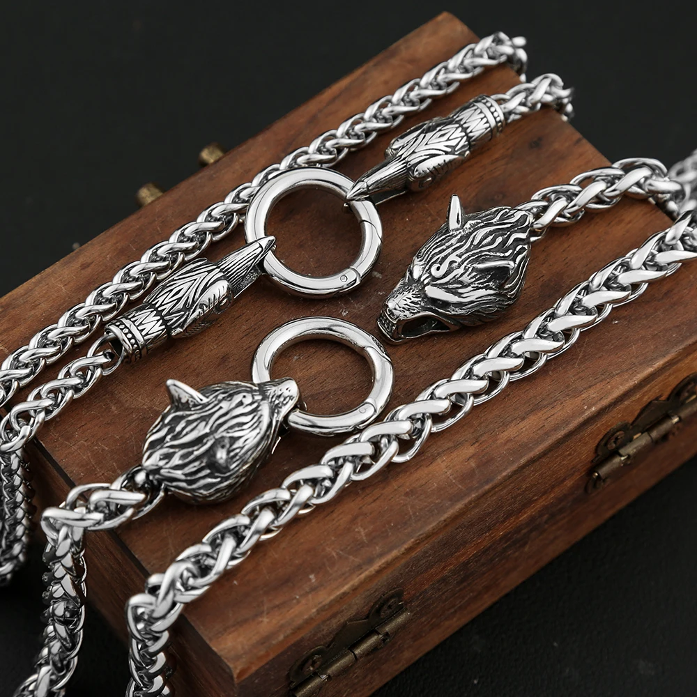 Fashion Vintage Stainless Steel Wolf Head Chain Necklace For Men Silver Color 50/60/70cm Animal Necklaces Choker Jewelry Gifts