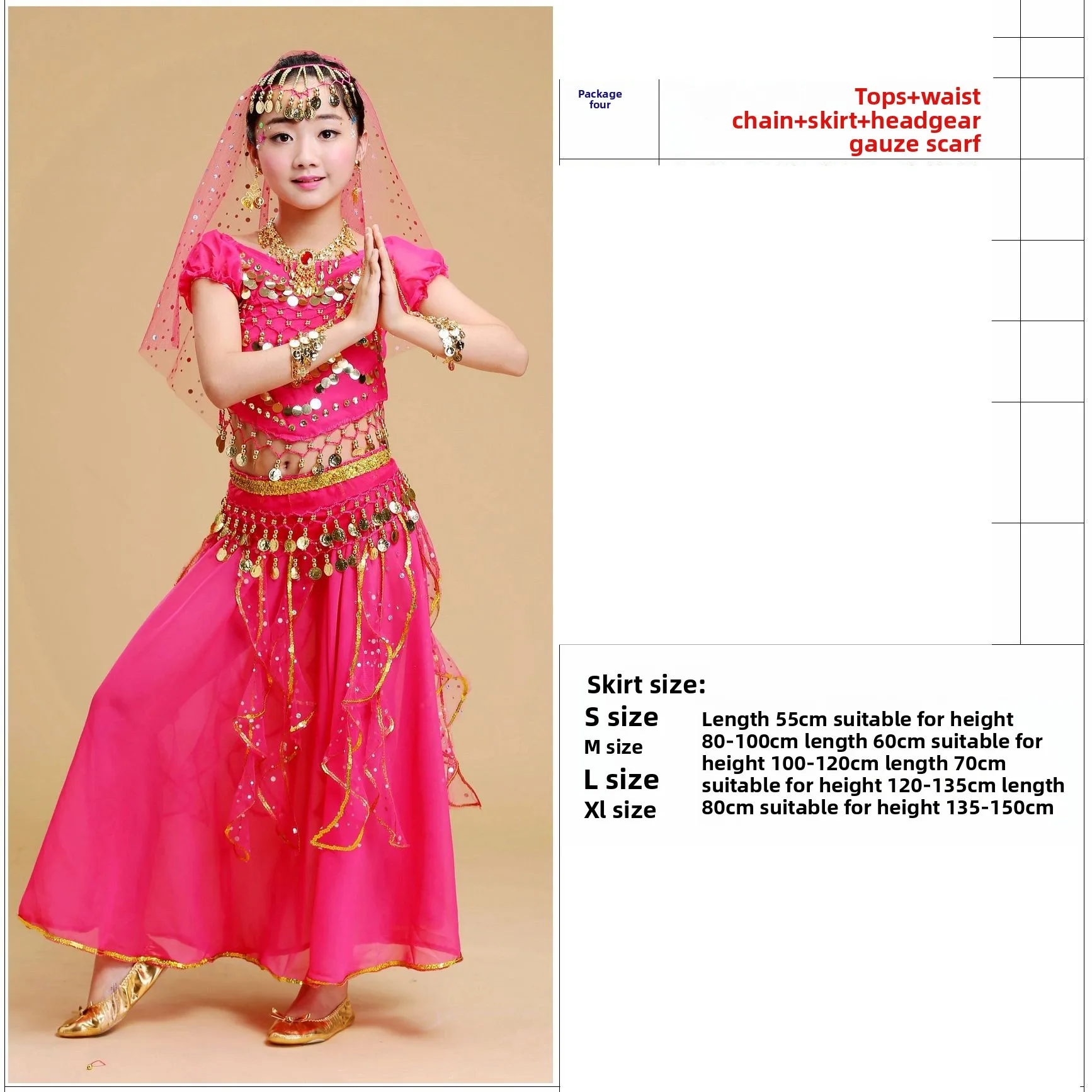 Girls' Indian Belly Folk Dance Costume Set - Sequins Embroidered Spinning Skirt for Performances