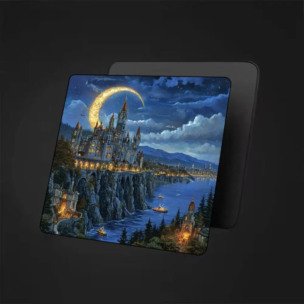 Magical Night Castle Square Mouse Pad Anti Slip Rubber Mousepad Cloud Moon Sky Desk Mat For Laptop Office Computer Gaming Use