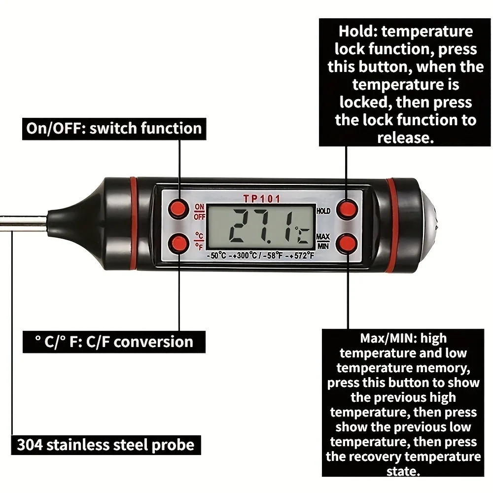 1pc real-time reading meat thermometer, digital probe milk liquid barbecue thermometer Great Cooking Kitchen Barbecue