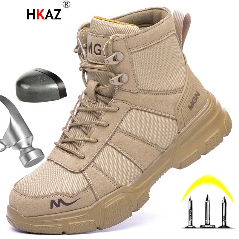 HKAZ Men Shoes Women Boots Work Boots Anti-smashing Steel Toe Cap Breathable Hiking Indestructible Safety Shoes Work Shoes F211