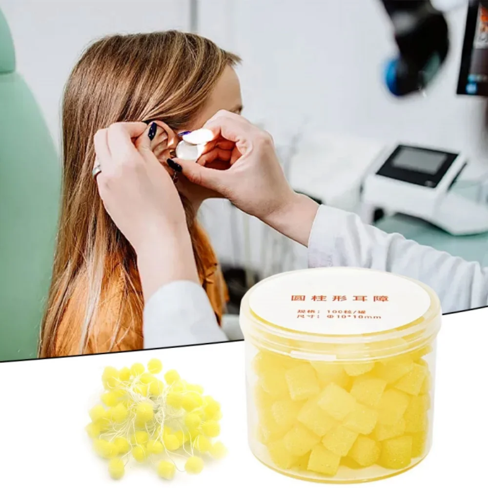 

100 шт., желтые подушечки для ухода за ушами, впечатляющие пенопласт, затычки для ушей, губчатая пена, аксессуары для слуховых аппаратов