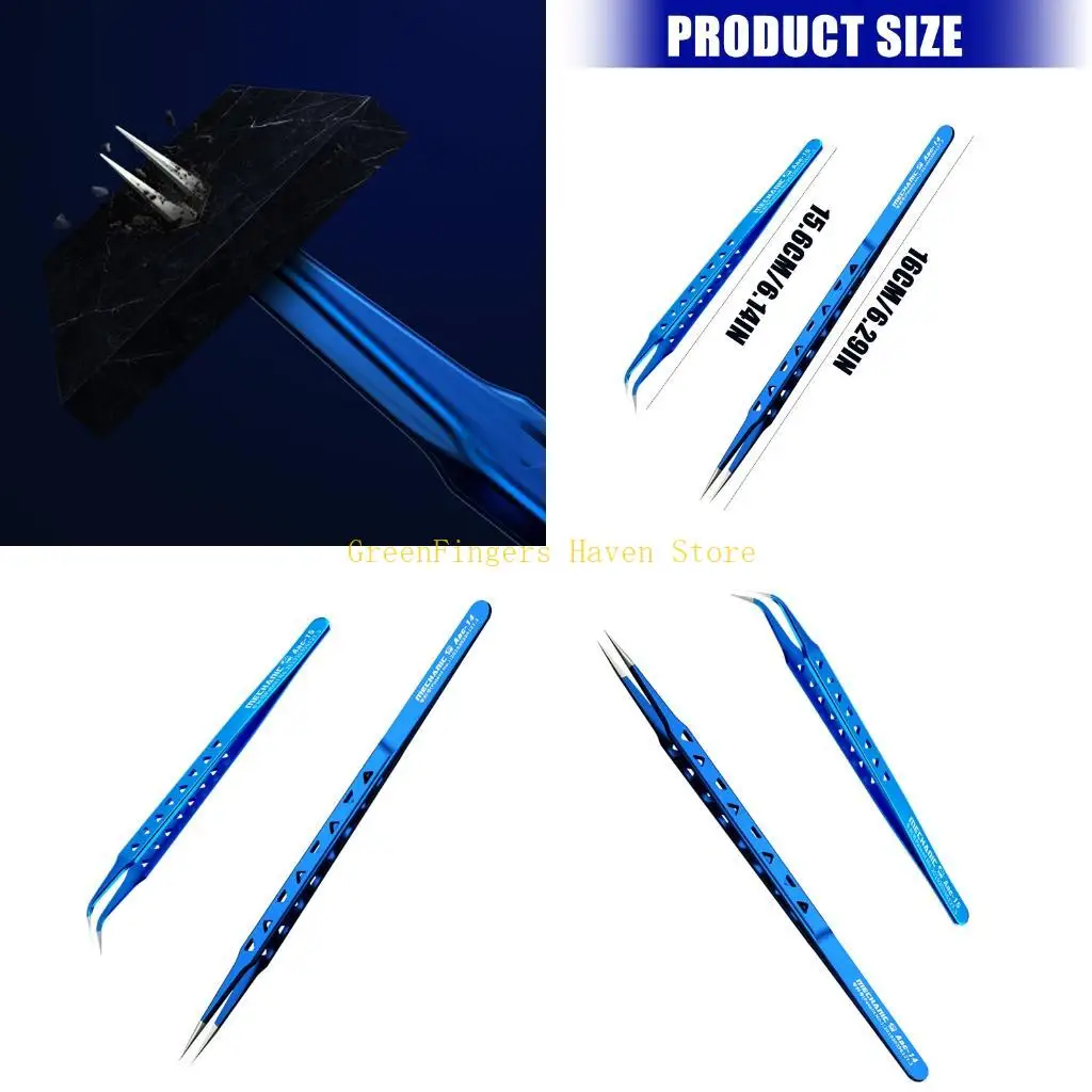 

F68D Ergonomic Stainless Steel Tweezers 2Pcs Suitable For Professional Electronic Use Mobile Device Maintenance And Soldering