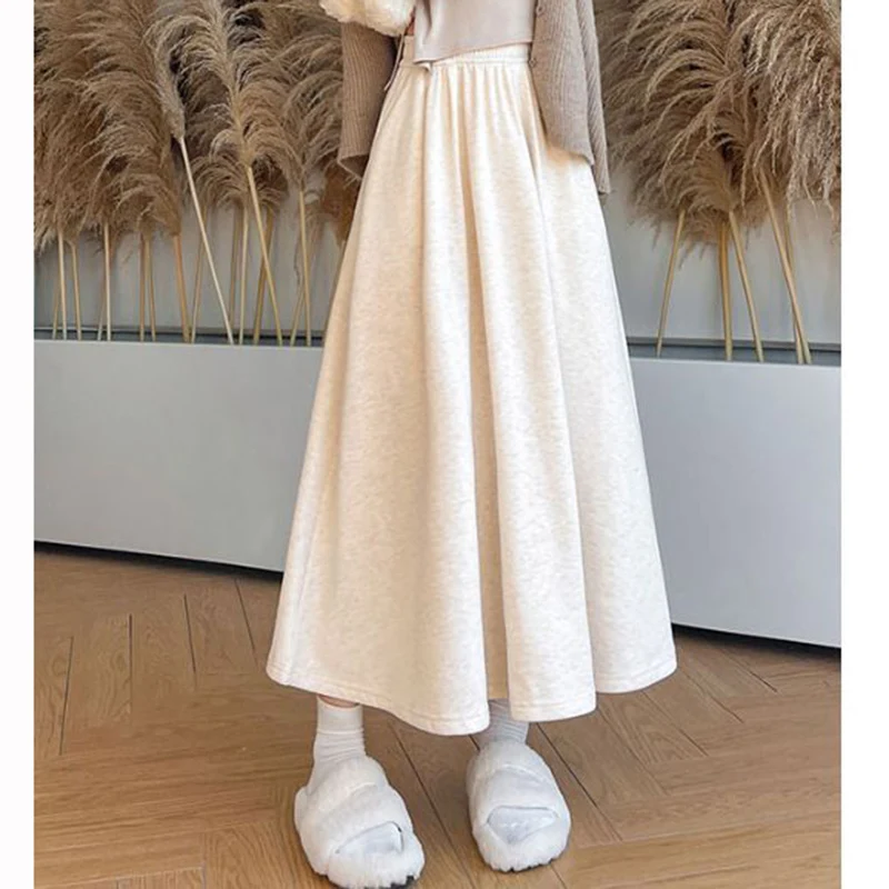 

Hot Sale Women Solid Thin Mid-Long Skirts Lady Classic Fashion High Waist Midi Skirts Girls Loose Fit A-line Dress