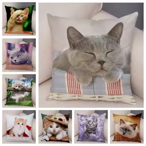 Funny Cute Cat Pillowcase Decoration Cute Pet Animal Print Pillowcase Car Sofa Home Cushion Cover
