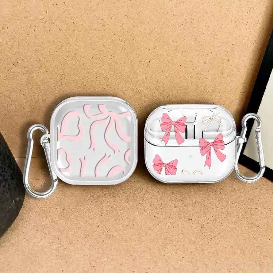 Clear Earphone Cases Cover Case For Samsung Galaxy Buds 2 Live 4 Pro 4Pro 3 FE 3Pro Cartoon Bow