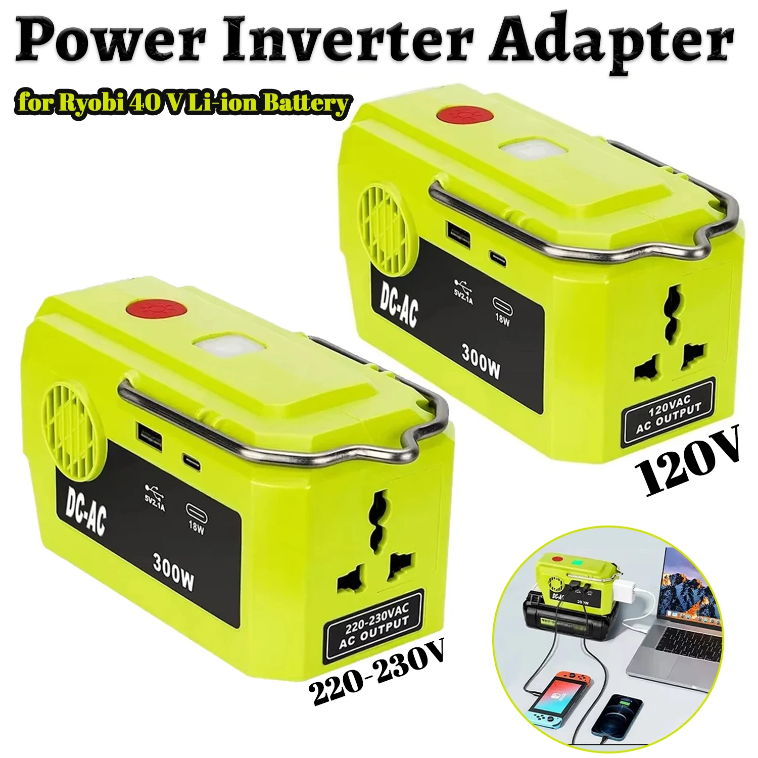 300w-power-inverter-for-ryobi-40v-lithium-battery-ac-output-usb-type-c-led-work-light-outdoor-power-supply-no-battery