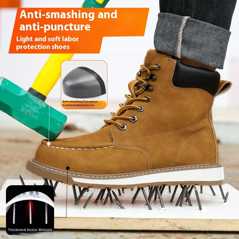 Steel Toe Safety Shoes Men, Lightweight Anti-Puncture Anti-Smash Non Slip Industrial Work Boots Kevlar-Midsole Protective Boots