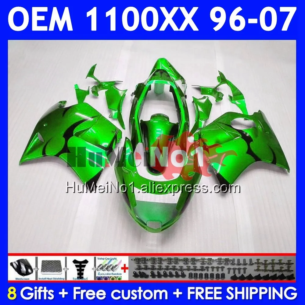 OEM Blackbird For HONDA CBR 1100 XX 1100XX 70No.67 Green&flames CBR1100XX 96 97 98 99 00 01 02 2003 2004 2005 2006 2007 Fairing