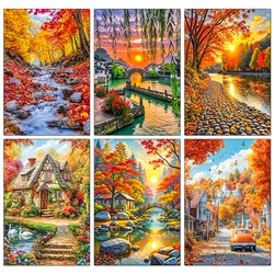 DIY Diamond Painting Autumn Wall Decoration Full Rhinestone Mosaic Cross Stitch Kit Fallen Leaf Landscape Mosaic Inlay Hobbies